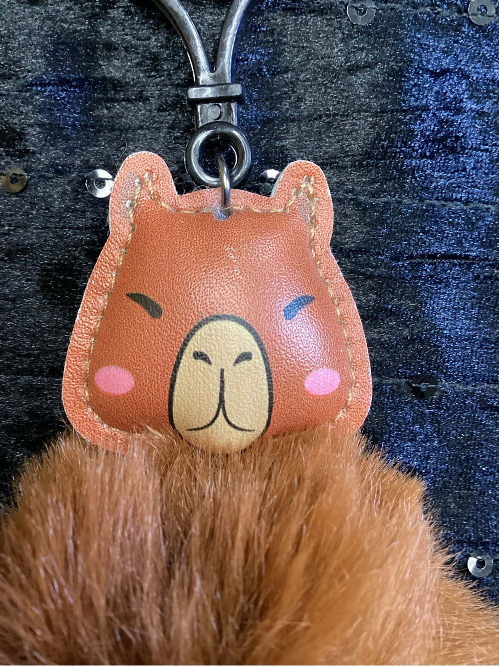 Brown Alpaca Pom Pom Keychain with Clip - Picture 3 of 11